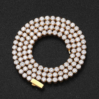 Hip Hop Men's Buckle Stainless Steel Single-Row Diamond Tennis Necklace Jewelry 4mm