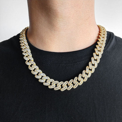 Hip Hop Men's Cuban Chain 15mm Mixed T Cubic Zirconia Necklace Jewelry