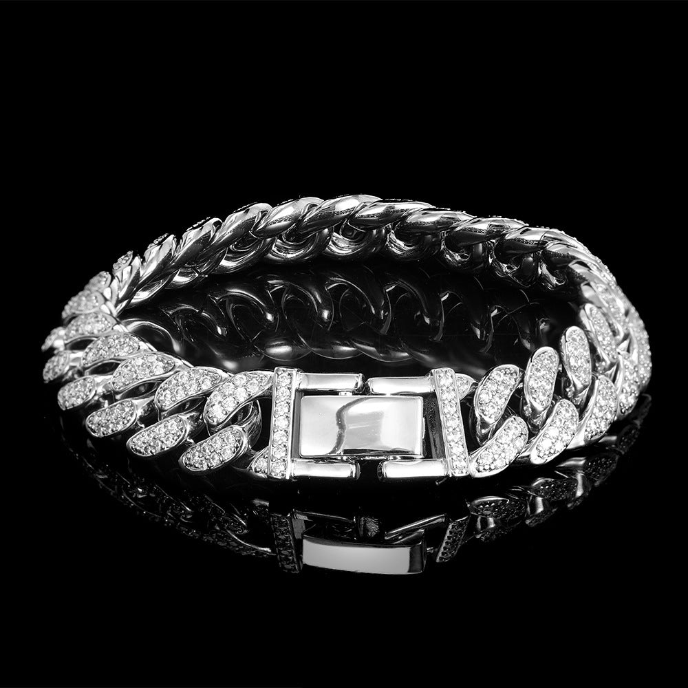 Hip-Hop 12mm micro-inlaid zircon full diamond buckle bracelet