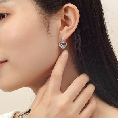 Women Stud Earrings S925 Zircon Heart Silver