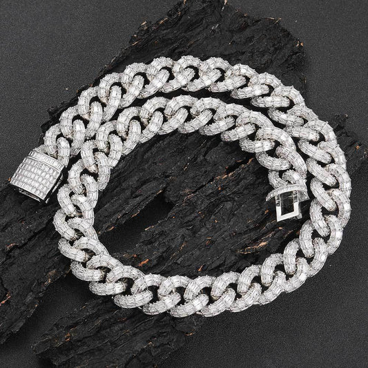 Hip Hop Men's Necklace Buckle 3 Rows Cubic Zirconia Cuban Chain Bracelet 15mm 21mm Fashion Jewelry