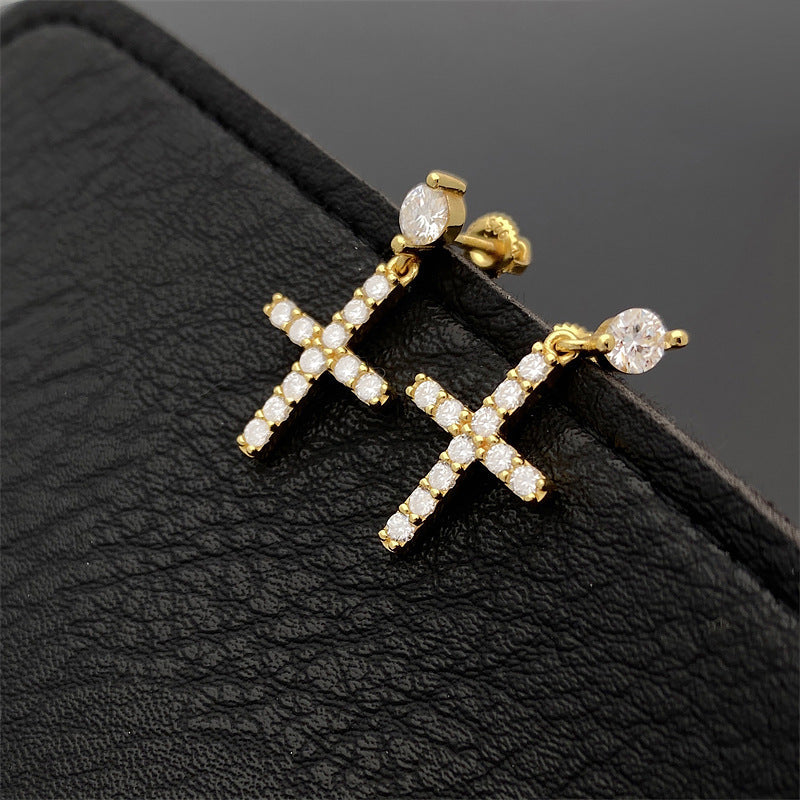New Style Drop Earring For Women Girls S925 Silver Round Cross Moissanite