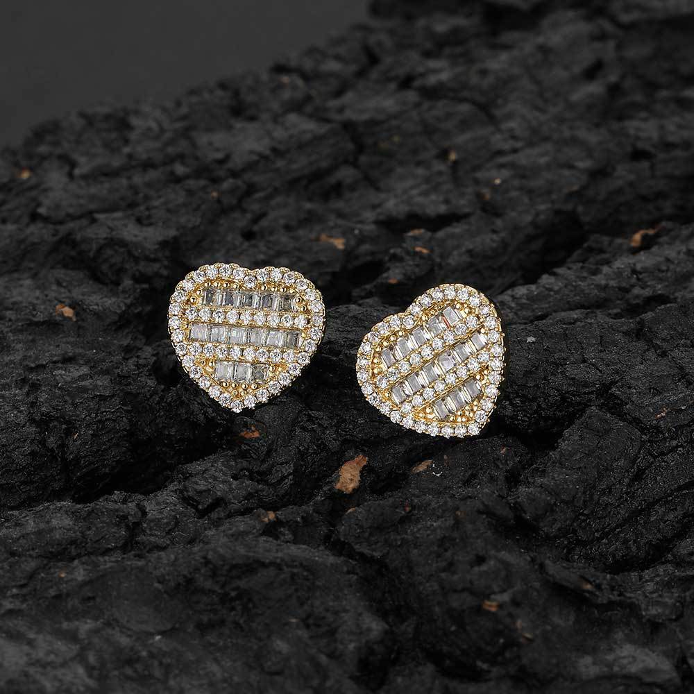 Hip-Hop Women Earrings Square And Round Mixed Zircon Heart Stud Earrings