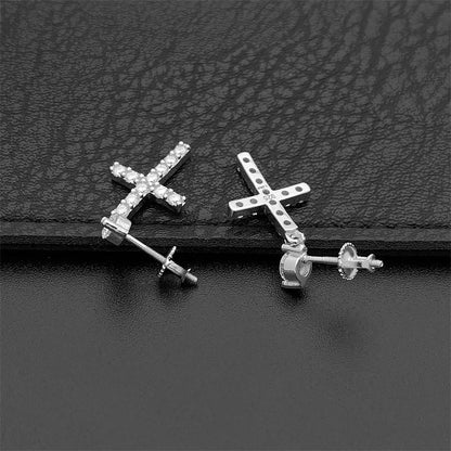 New Style Drop Earring For Women Girls S925 Silver Round Cross Moissanite