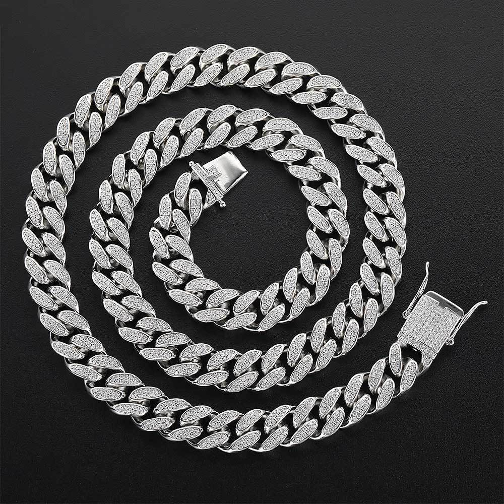 Hip Hop Men's Necklace Luxury 12mm Double Row Cuban Chain Full Diamonds Chain Accessories