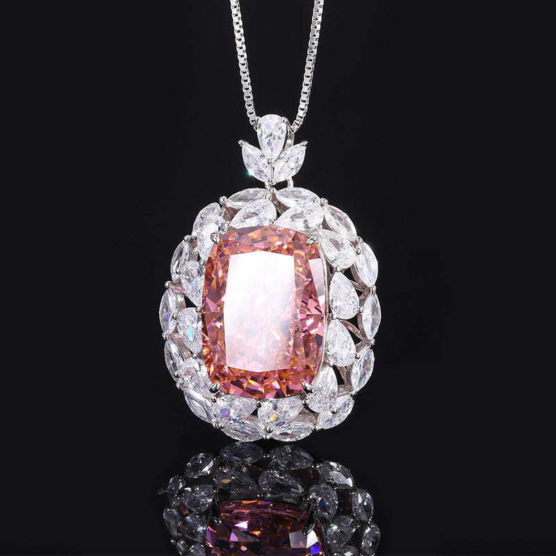 Women Rings and Pendant S925 Silver Zircon Pink Luxury Ring Gemstone Jewelry