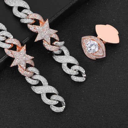 Hip-Hop Necklace for Men and Women Two-Color Five-Pointed Star 8-Character Zircon Necklace