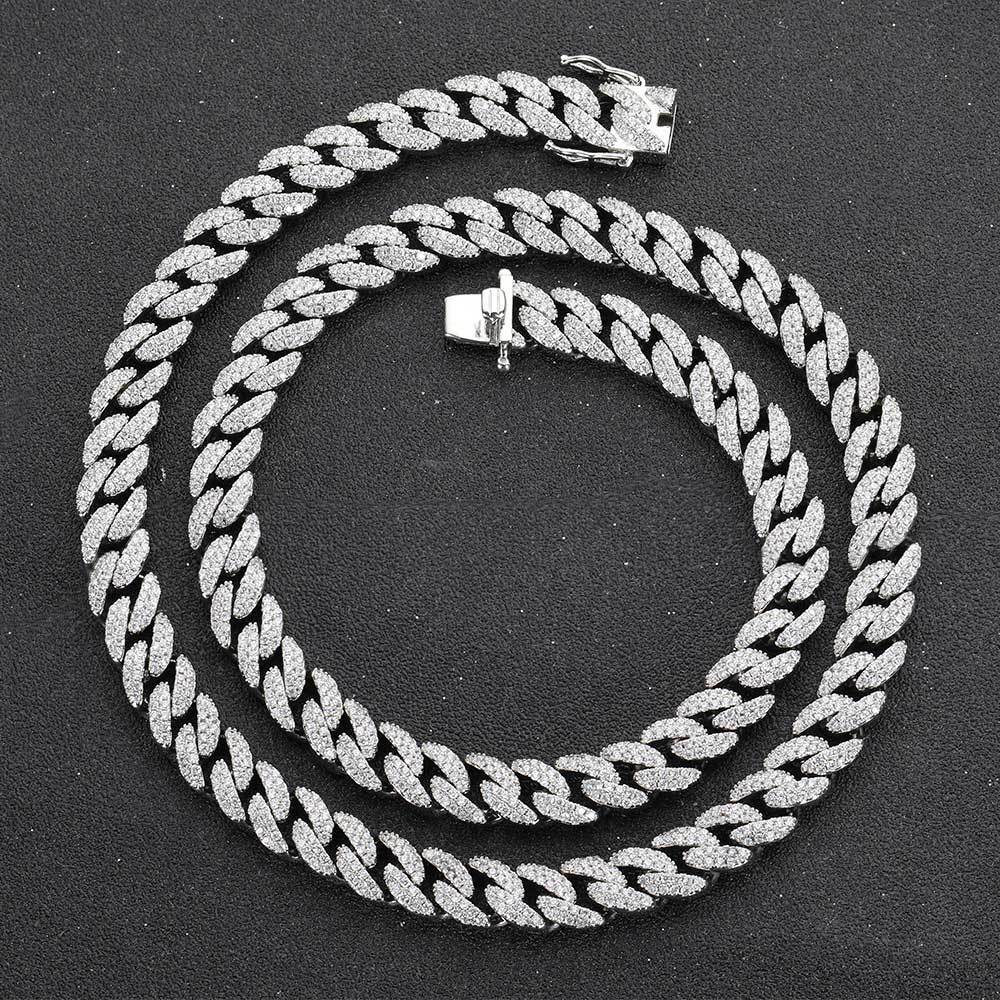 Hip Hop Men‘s Necklace Double Row Zircon Cuban Necklace 9mm Jewelry