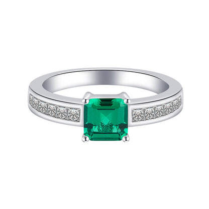 S925 Silver Women's Rings Blue Emerald Cube 2 Carat Simple Zircon Ring