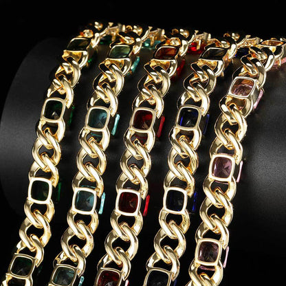 Hip Hop 9 Pieces 12mm Colored Gemstone Jewelry Cuban Chain Necklace