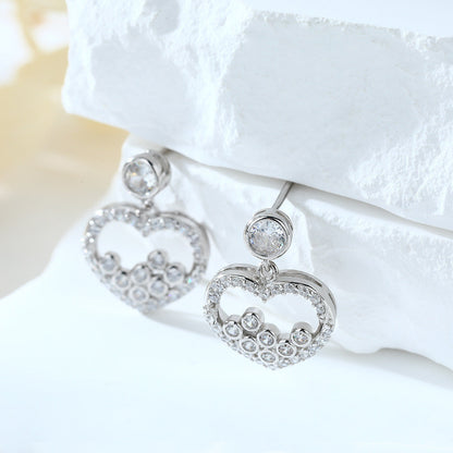 Women Stud Earrings S925 Zircon Heart Silver