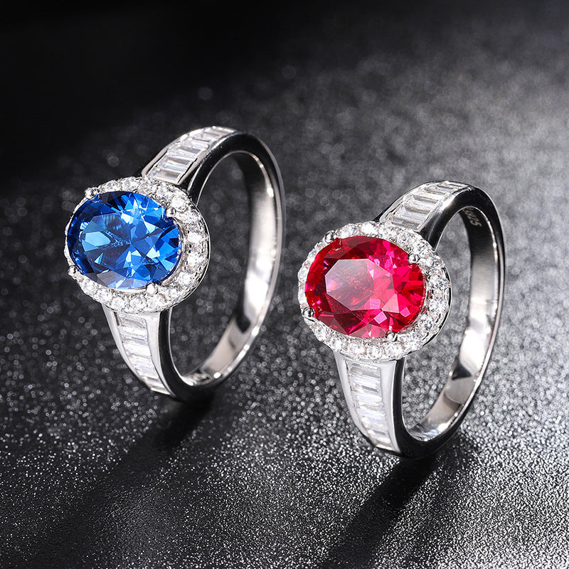 Women‘s Ring S925 Silver Rings Classic Ruby Zircon Main Stone 7*9 Jewelry