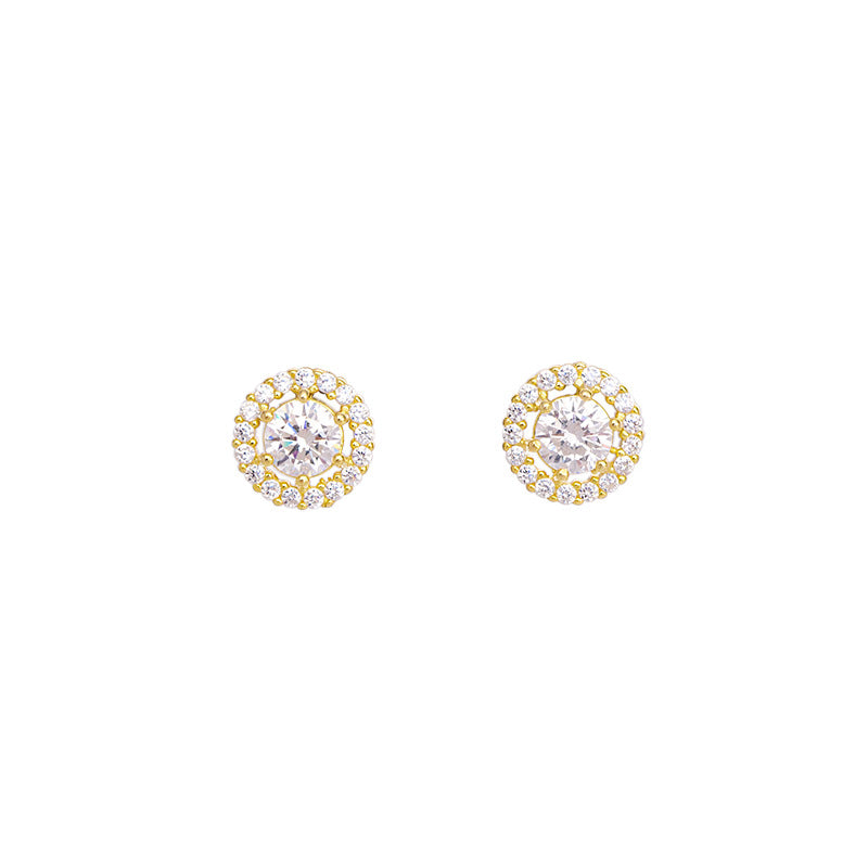 Women's Round Earrings S925 Silver Simple and Exquisite Zircon Stud Earrings