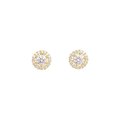 Women's Round Earrings S925 Silver Simple and Exquisite Zircon Stud Earrings