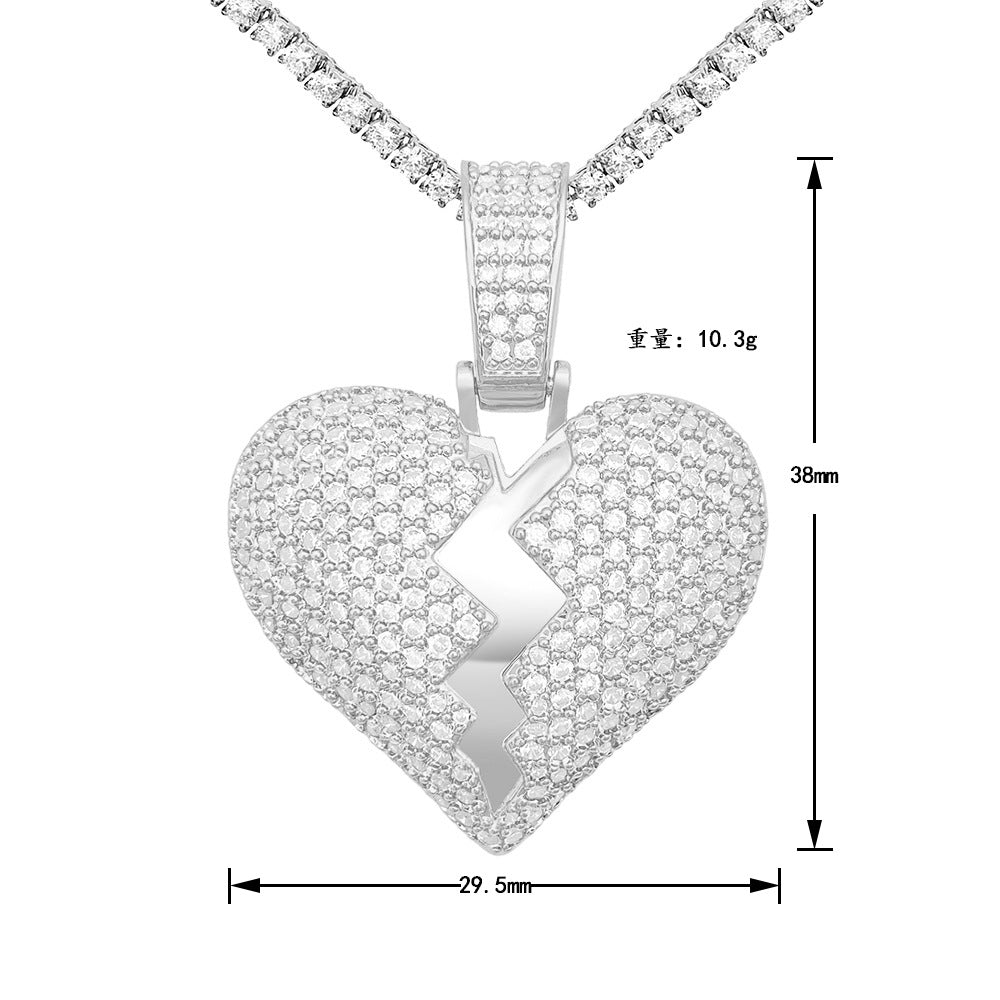 Hip-hop Moissanite Crack Love Pendant S925 Silver Inlaid