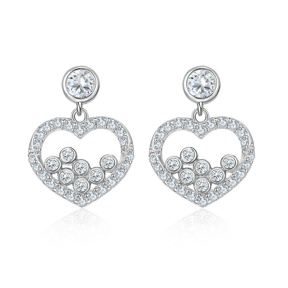 Women Stud Earrings S925 Zircon Heart Silver