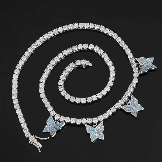 Hip Hop Men's Tennis Chain Inlaid Zircon Butterfly Necklace Jewelry