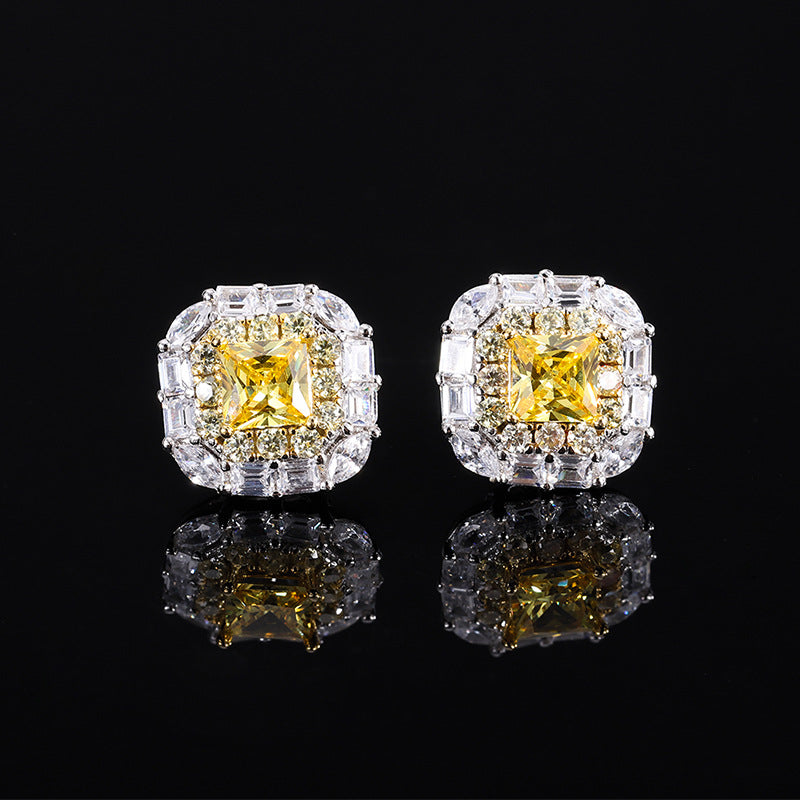 Women's Earrings S925 Silver Cubic Zirconia Zircon Floral Pattern Yellow Retro Earring 4*4mm