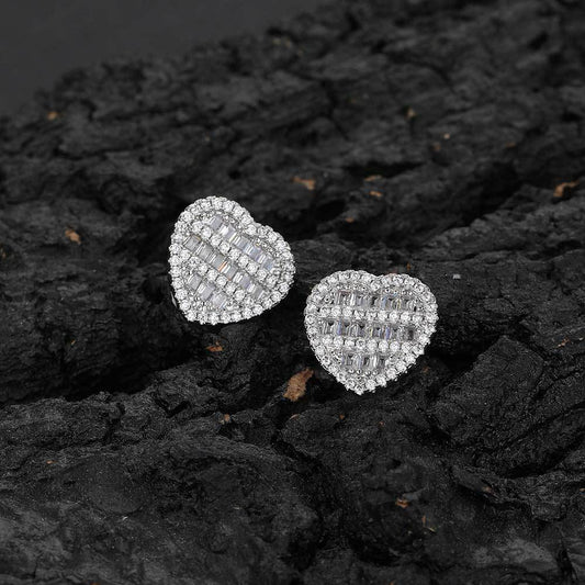 Hip-Hop Women Earrings Square And Round Mixed Zircon Heart Stud Earrings