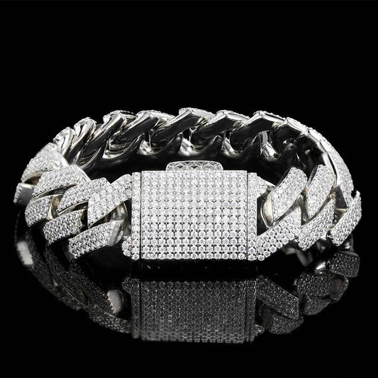 Hip-Hop Men‘s Bracelet Rhombus Three-Row Zircon Handchain 18mm