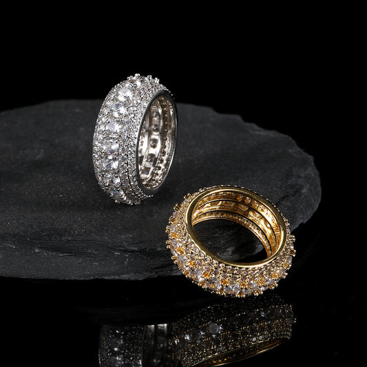 Hip Hop Men's Luxury Ring 5-row Zircon Rotating Rings Jewelry