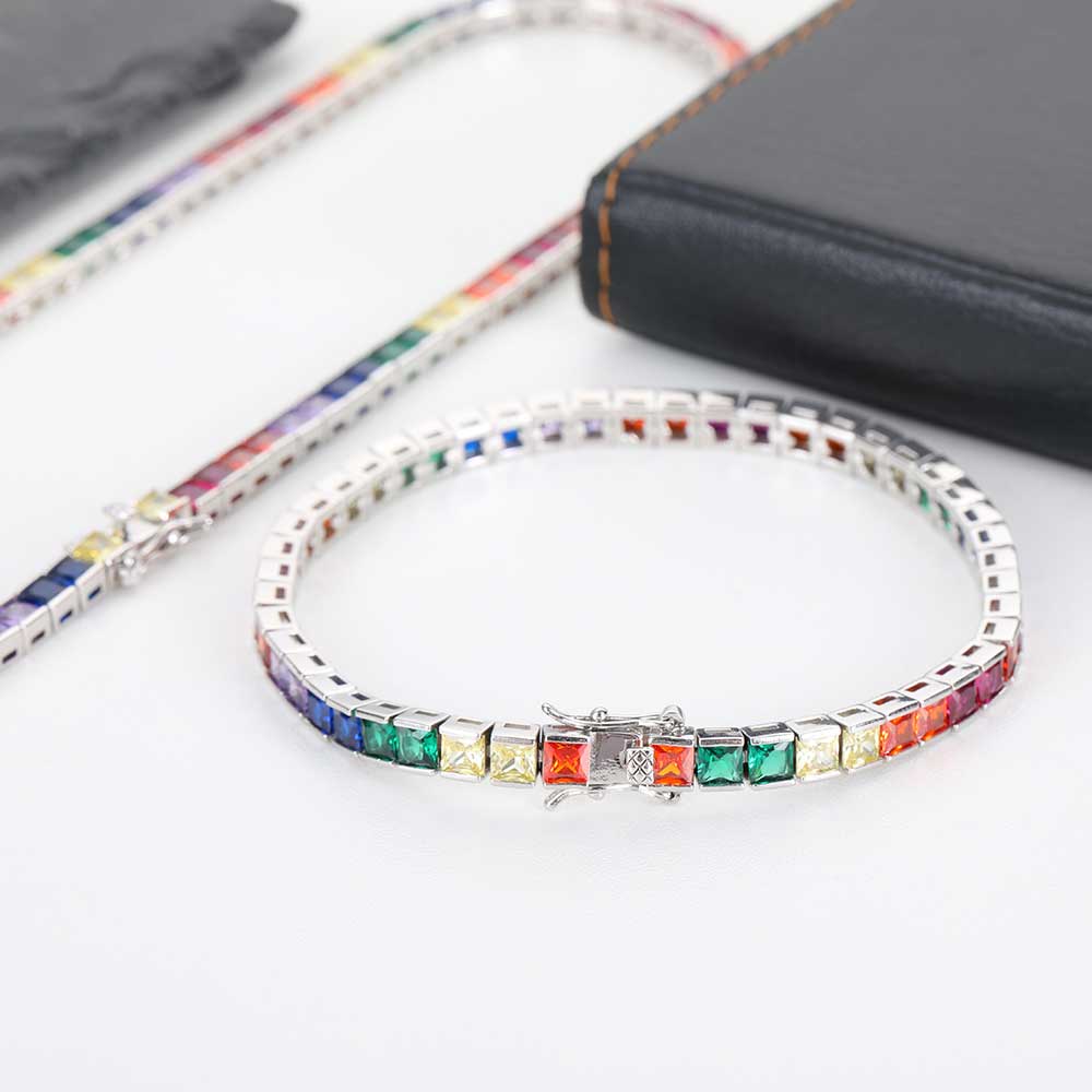 Hip-Hop Jewelry Colorful Square Zircon Tennis Chain 4mm