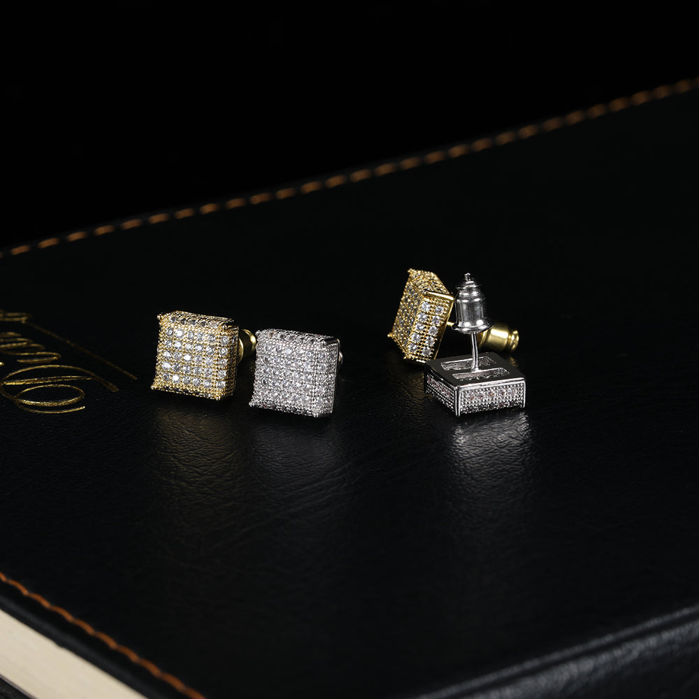 Hip Hop Women Luxury Square Zircon Stud Earrings