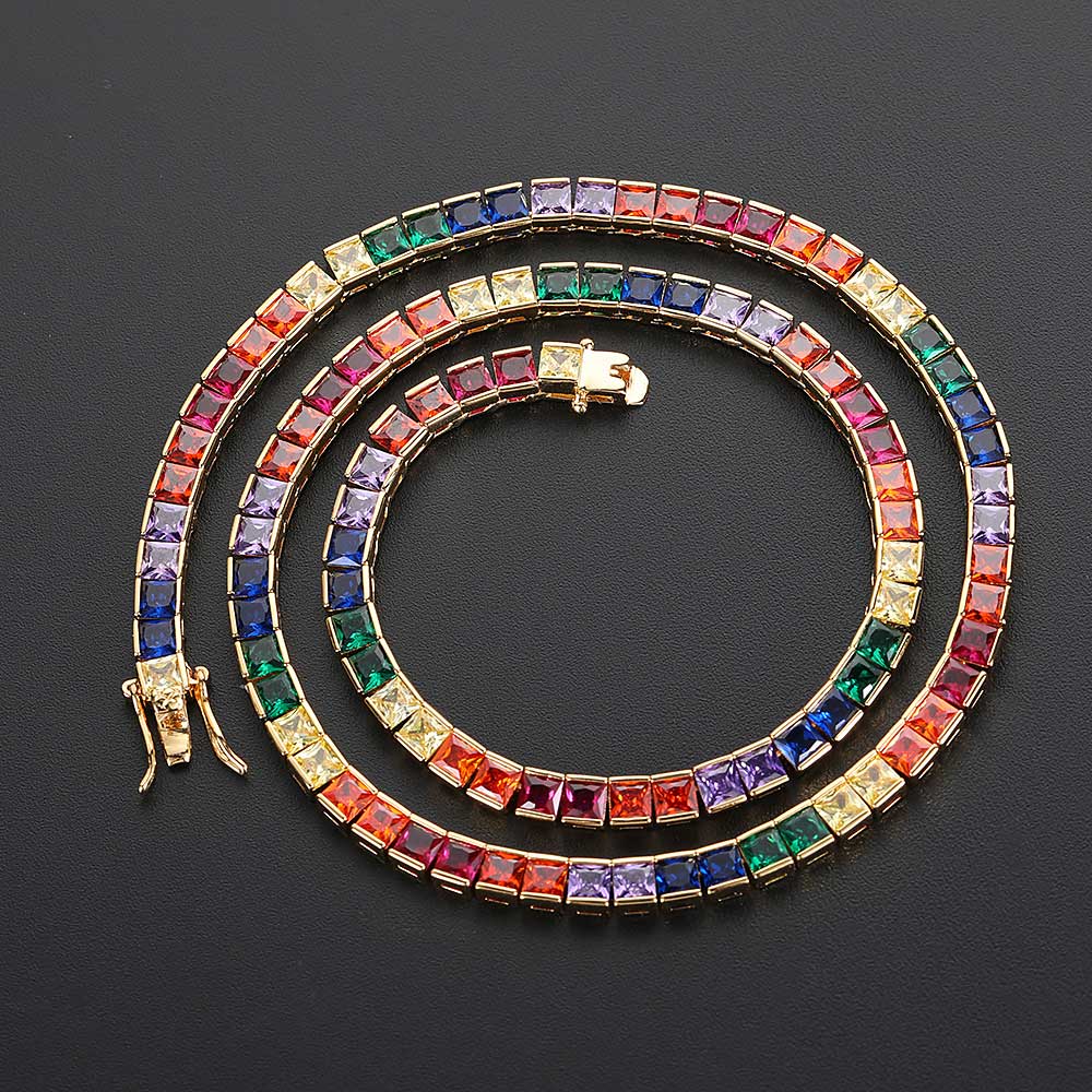 Hip-Hop Jewelry Colorful Square Zircon Tennis Chain 4mm