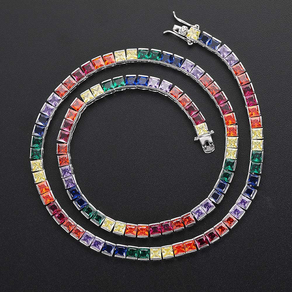 Hip-Hop Jewelry Colorful Square Zircon Tennis Chain 4mm