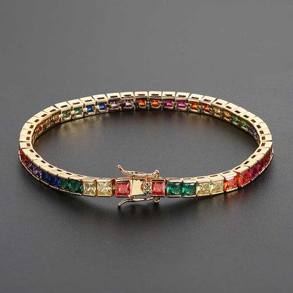 Hip-Hop Jewelry Colorful Square Zircon Tennis Chain 4mm