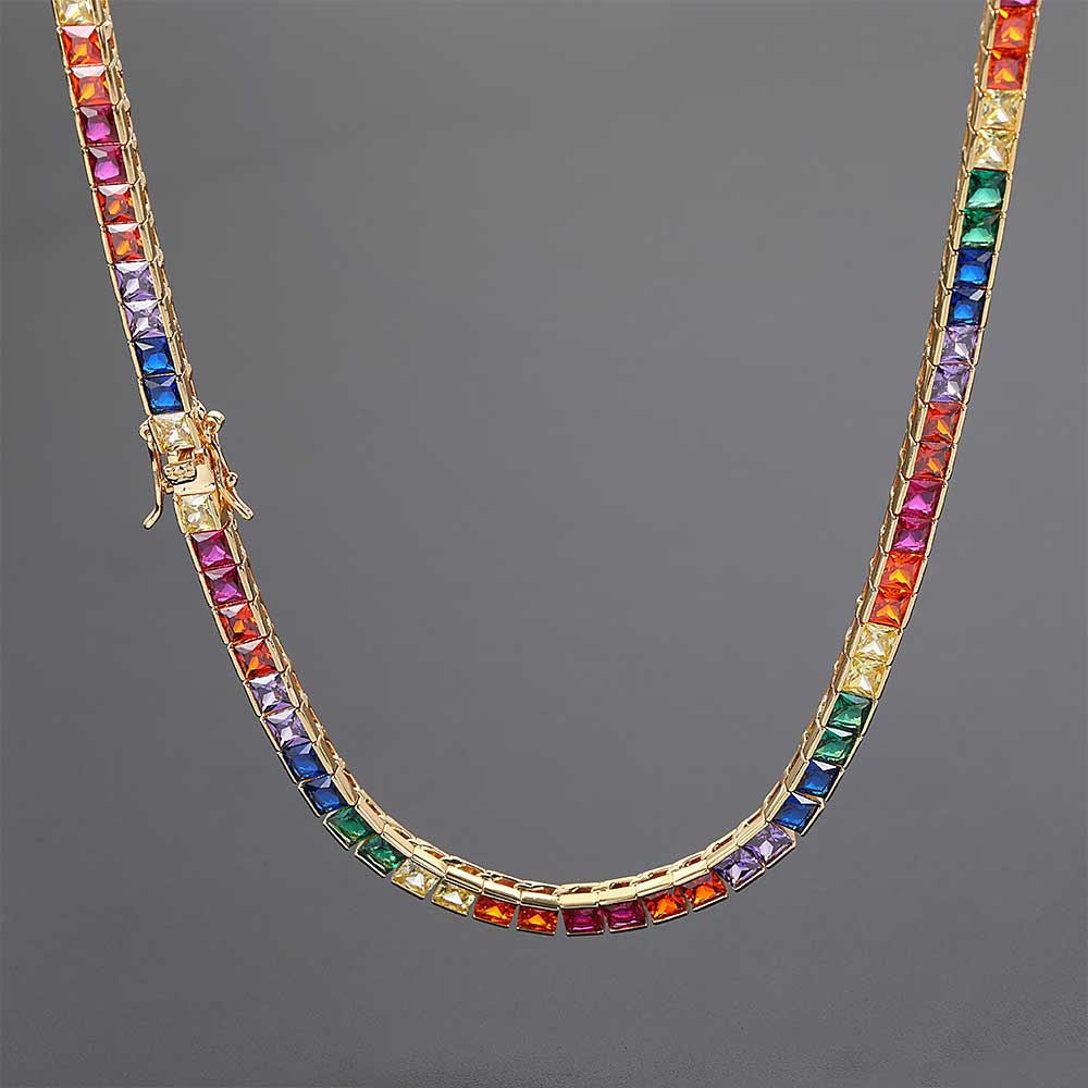 Hip-Hop Jewelry Colorful Square Zircon Tennis Chain 4mm