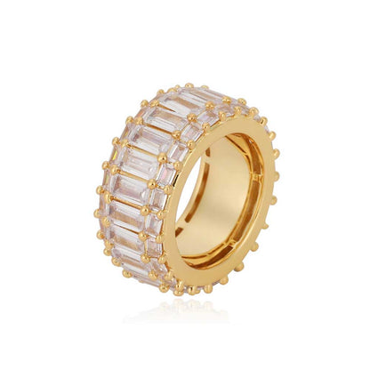 Hip Hop Men's Ring Three-row Square Zircon Ring Jewelry