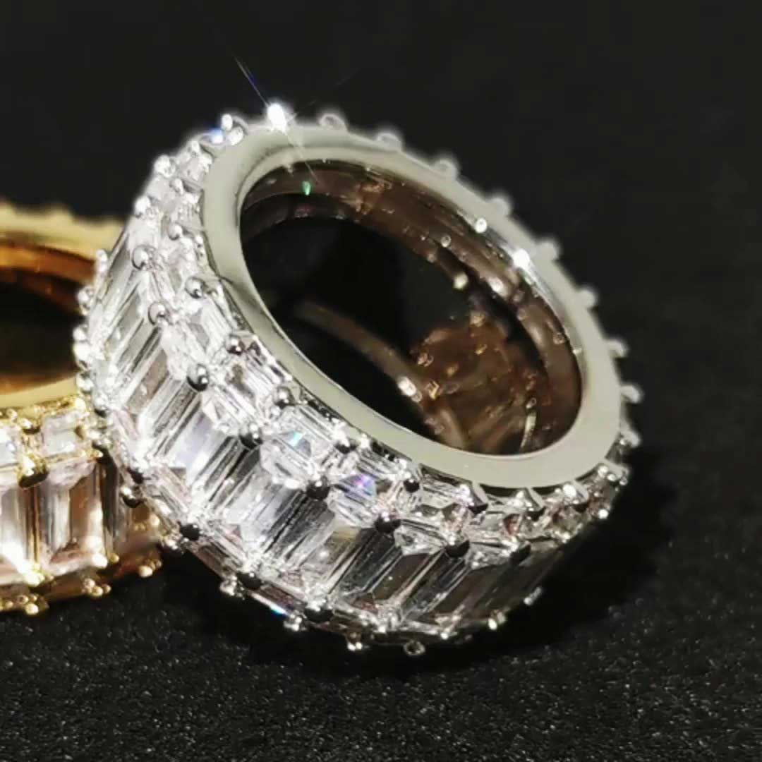 Hip Hop Men's Ring Three-row Square Zircon Ring Jewelry