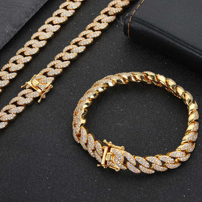Hip Hop 9mm Double Row Zircon Cuban Necklace Chain Jewelry&nbsp;