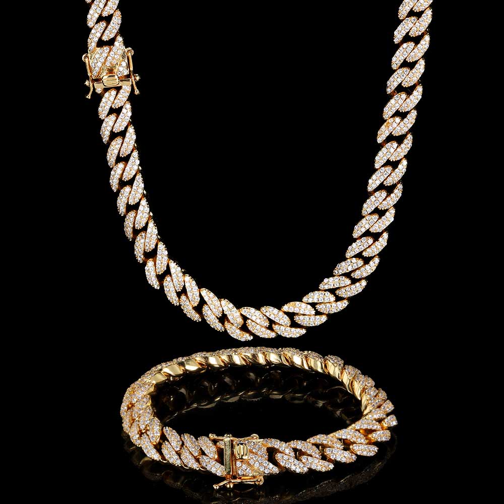 Hip Hop 9mm Double Row Zircon Cuban Necklace Chain Jewelry&nbsp;