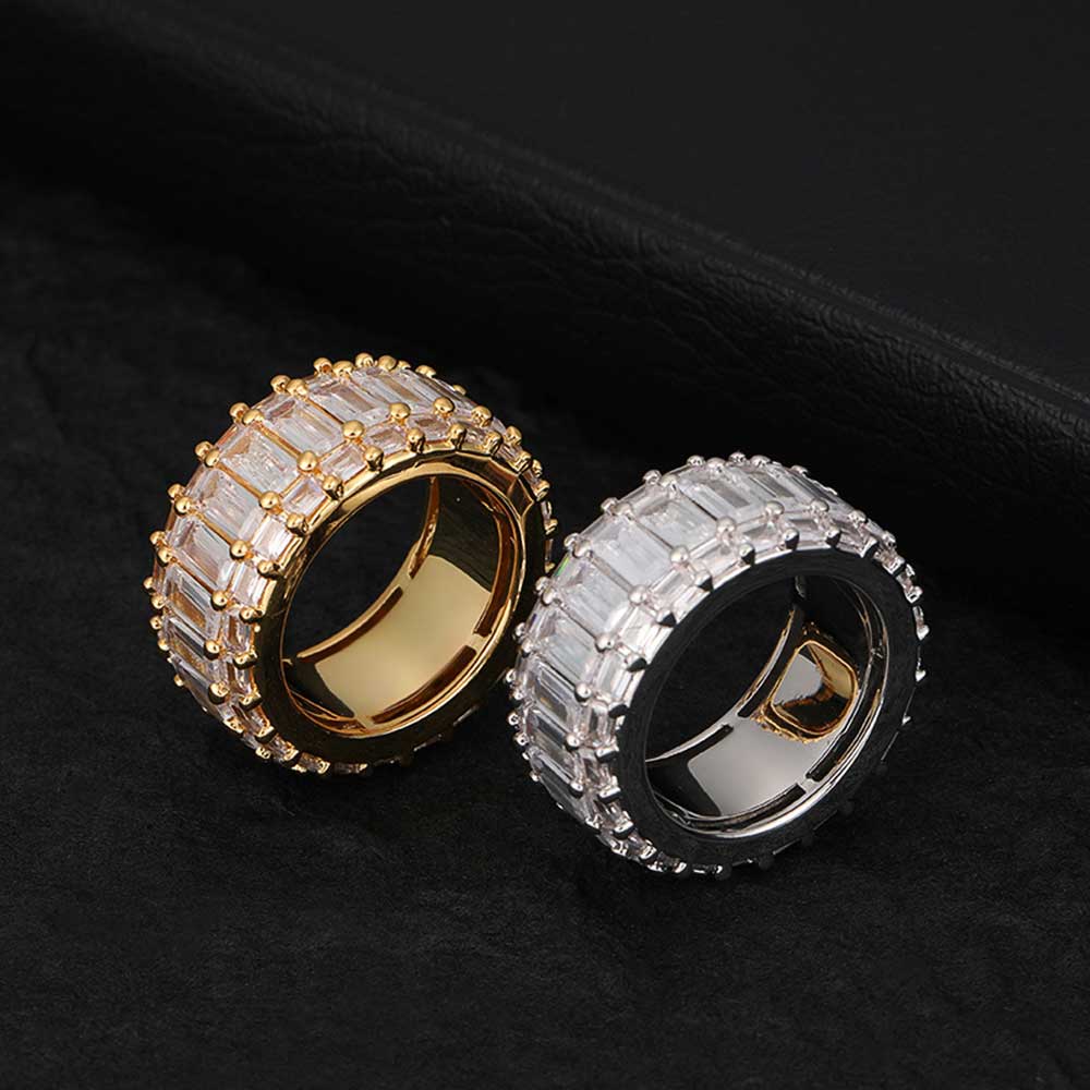 Hip-Hop Men's Ring Jewelry Three-Row T-Square Zircon Ring