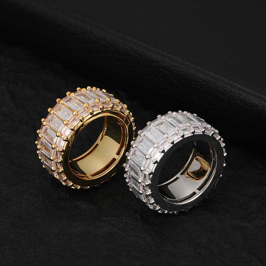 Hip Hop Men's Ring Three-row Square Zircon Ring Jewelry