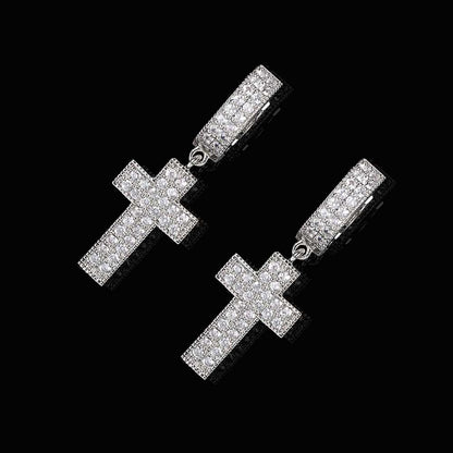 Hip Hop Women Earrings Zircon Cross Earring Double-Row Full Diamond