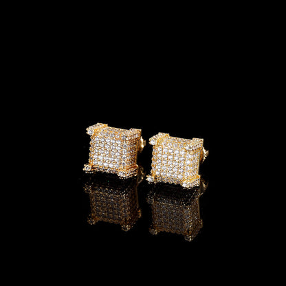 Hip Hop Women Golden Zircon Square Earrings Stud