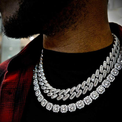 Hip Hop Men's Necklace Luxury Square Rock Sugar Chain Zircon Necklace