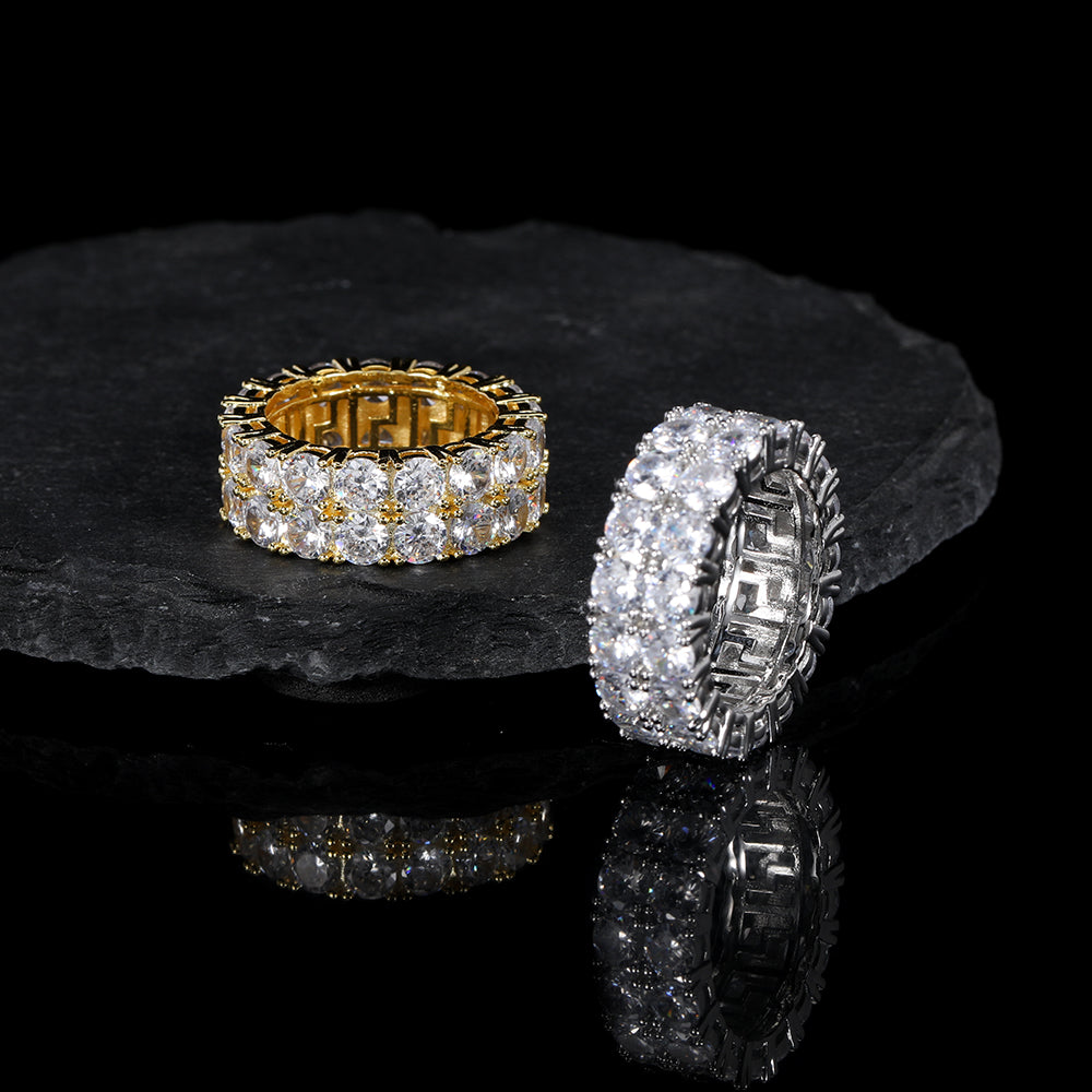 Hip Hop Men's Ring Luxury Jewelry Hollow Double Row Zircon Ring