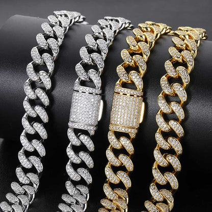 Hip Hop Men's Cuban Necklace 15mm Double Row Full Diamond Cuban Necklace Accessories Jewelry 007