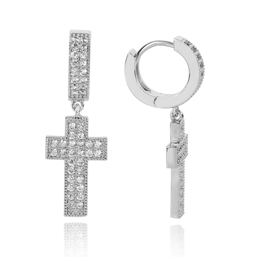 Hip Hop Women Earrings Zircon Cross Earring Double-Row Full Diamond