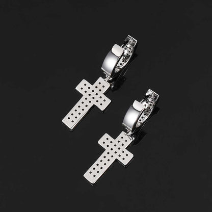 Hip Hop Women Earrings Zircon Cross Earring Double-Row Full Diamond