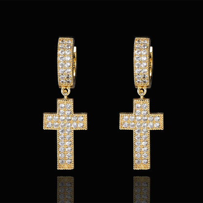 Hip Hop Women Earrings Zircon Cross Earring Double-Row Full Diamond