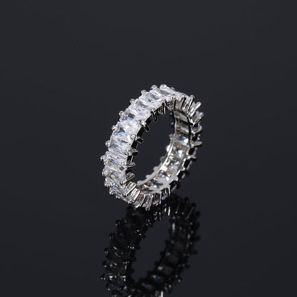 Hip-Hop 6mm Luxury Men's Ring Single-Row Rectangular Zircon Ring