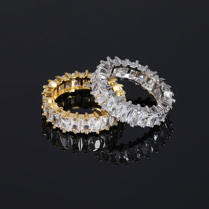Hip-Hop 6mm Luxury Men's Ring Single-Row Rectangular Zircon Ring