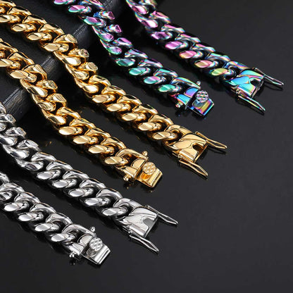 Hip Hop Men's Titanium Steel Necklace Buckle Round Cuban Chain Jewelry