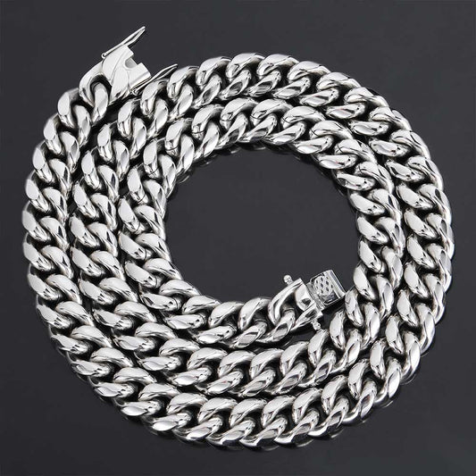 Hip Hop Men's Titanium Steel Necklace Buckle Round Cuban Chain Jewelry