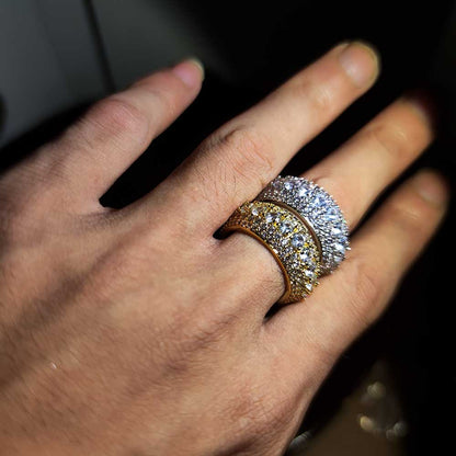 Hip Hop Men's Luxury Ring 5-row Zircon Rotating Rings Jewelry